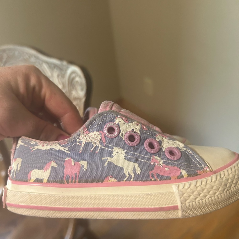 Hatley Pink and Gray Kids Sneakers with Horse Design